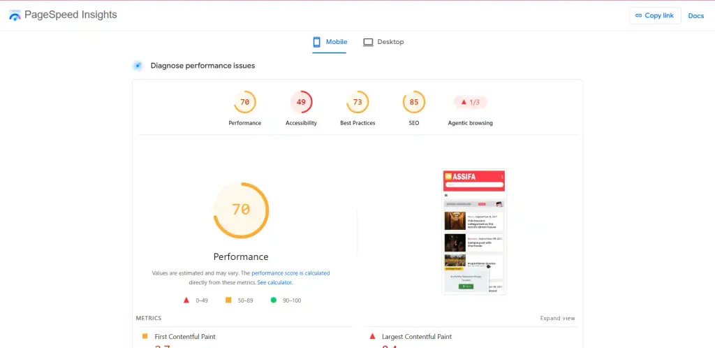 Assifa Mag Page Speed Insight